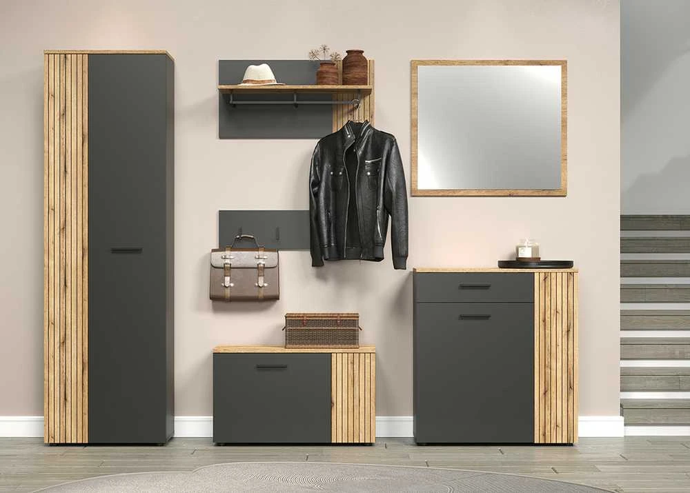 Komoda Esteban, 80 x 36 x 88 cm, antracitas / ąžuolas