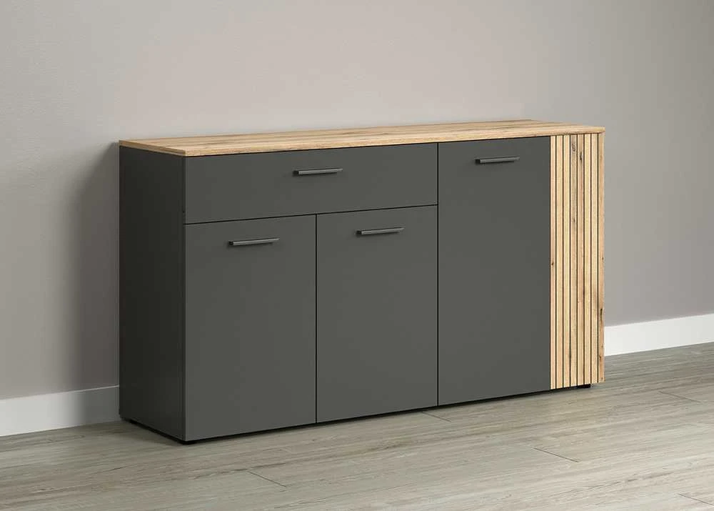 Komoda Esteban, 150 x 42 x 83 cm, antracitas / ąžuolas