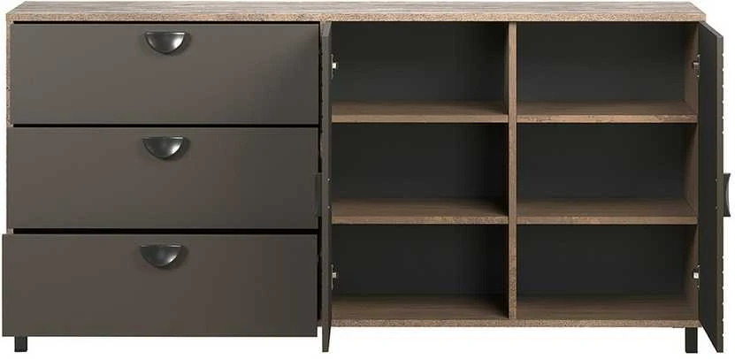 Komoda Fusion, 176 x 42 x 86 cm, pilka / ruda