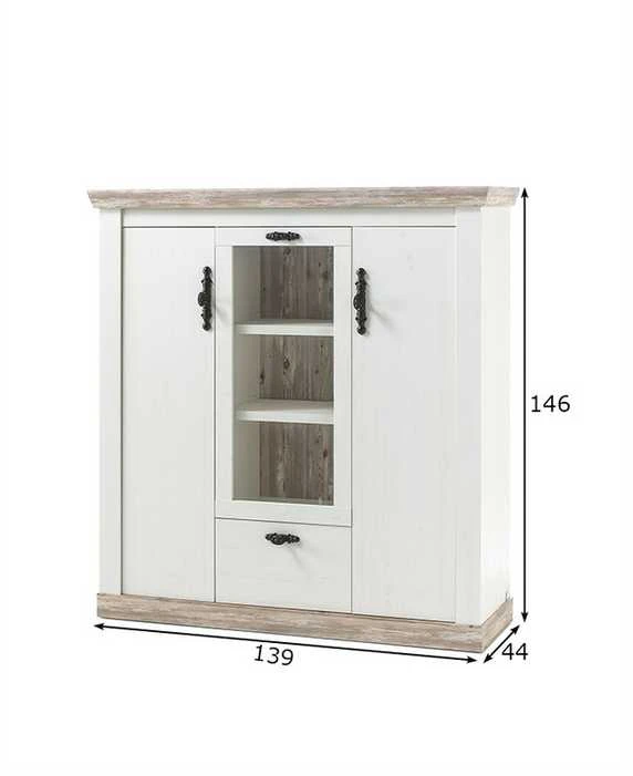 Komoda Florenz, 139 x 44 x 146 cm, baltoji pušis / pušis