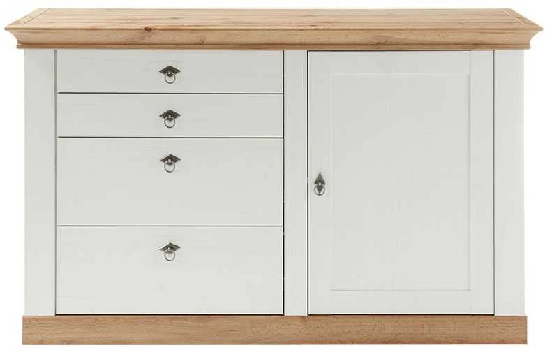 Komoda Landhaus, 144 x 52 x 91 cm, baltoji pušis / ąžuolas