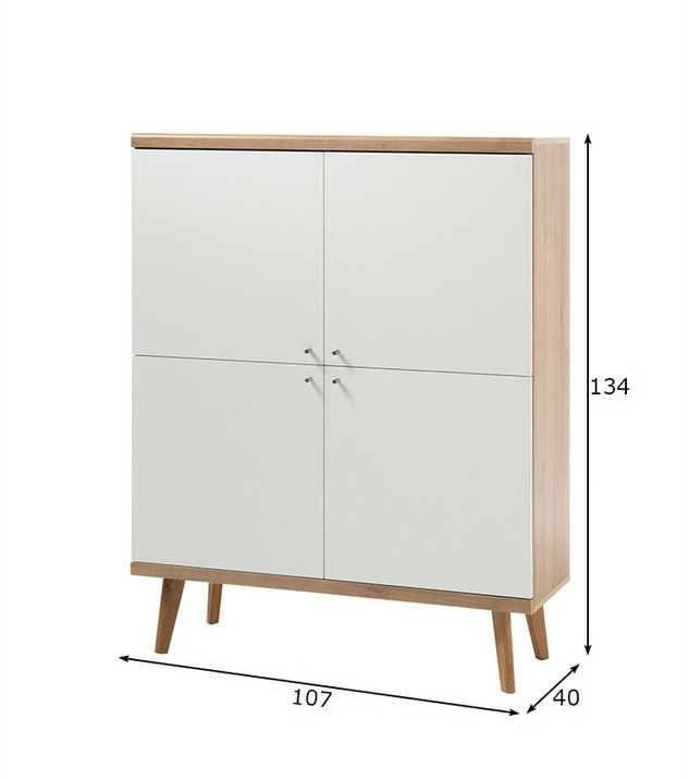 Komoda Lena, 107 x 40 x 134 cm, balta / ąžuolas
