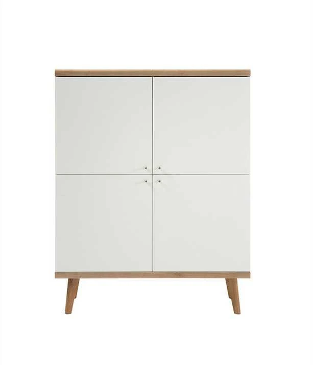 Komoda Lena, 107 x 40 x 134 cm, balta / ąžuolas