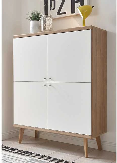 Komoda Lena, 107 x 40 x 134 cm, balta / ąžuolas