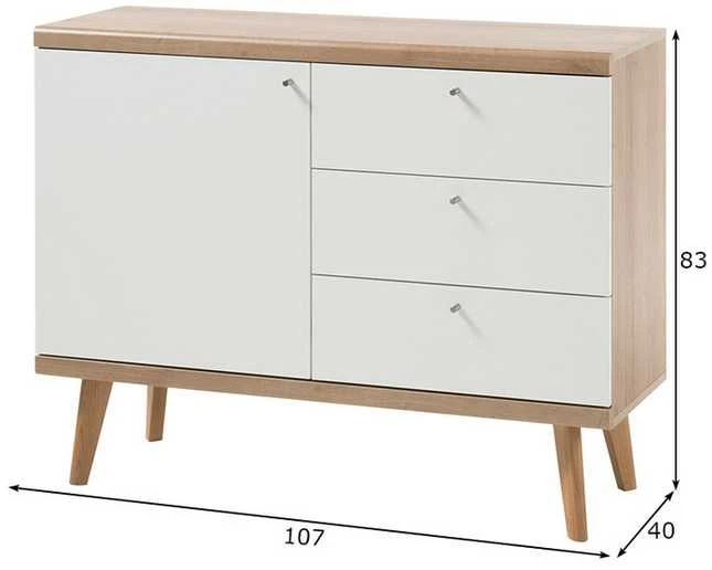 Komoda Lena, 107 x 40 x 83 cm, balta / ąžuolas