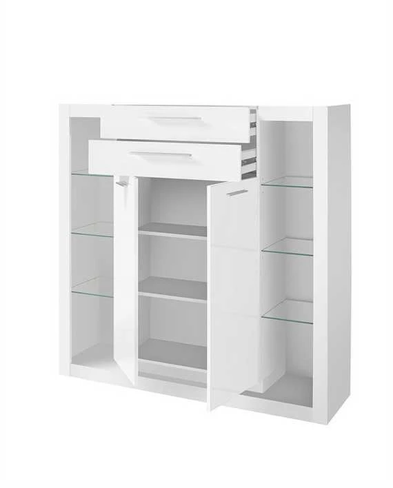Komoda Meran, 141 x 37 x 139 cm, baltas blizgus