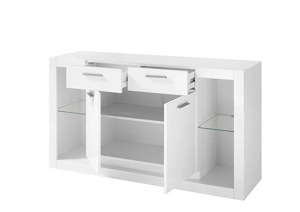 Komoda Meran, 150 x 43 x 83 cm, baltas blizgus