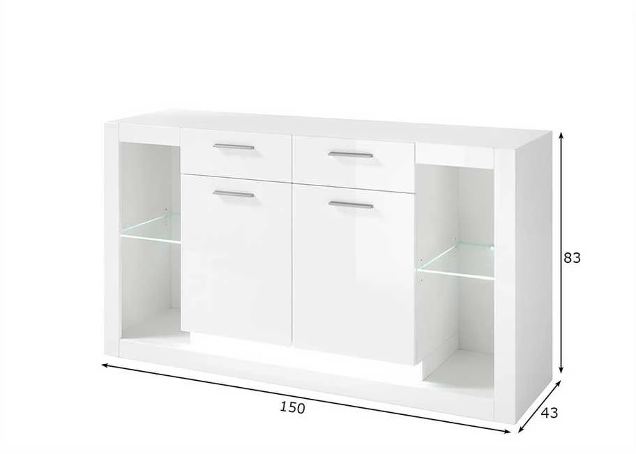 Komoda Meran, 150 x 43 x 83 cm, baltas blizgus