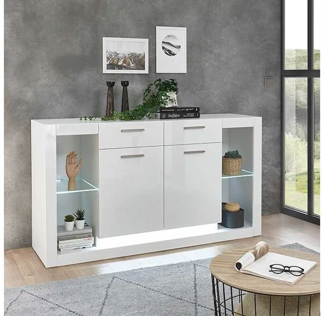 Komoda Meran, 150 x 43 x 83 cm, baltas blizgus