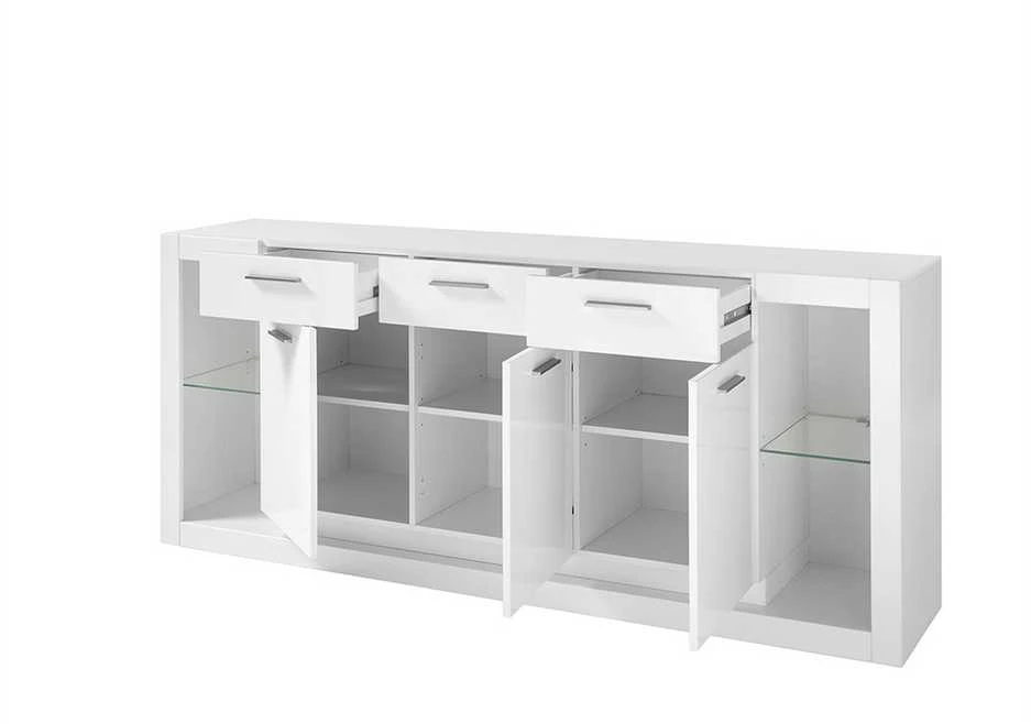 Komoda Meran, 198 x 43 x 83 cm, baltas blizgus