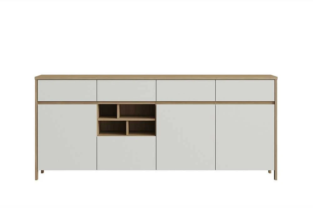 Komoda Stranda, 193 x 39 x 85 cm, balta / ąžuolas