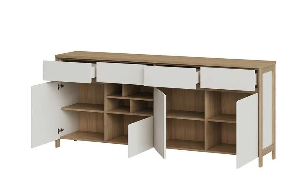 Komoda Stranda, 193 x 39 x 85 cm, balta / ąžuolas