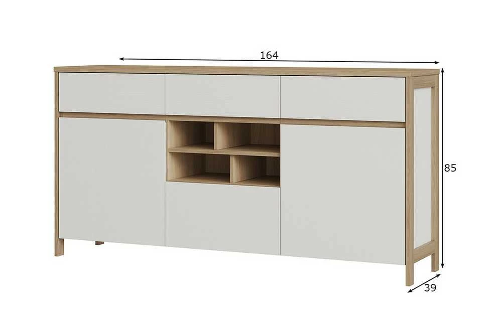 Komoda Stranda, 164 x 39 x 85 cm, balta / ąžuolas