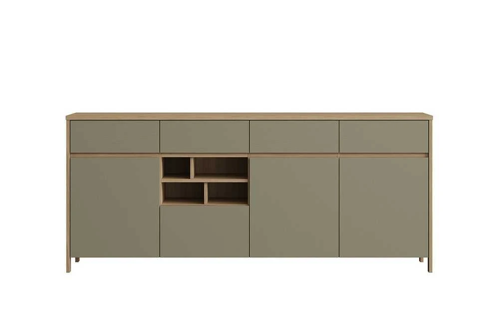 Komoda Stranda, 193 x 39 x 85 cm, pilkai žalia / ąžuolas