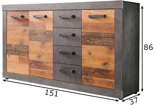 Komoda Indy, 151 x 37 x 86 cm, pilka