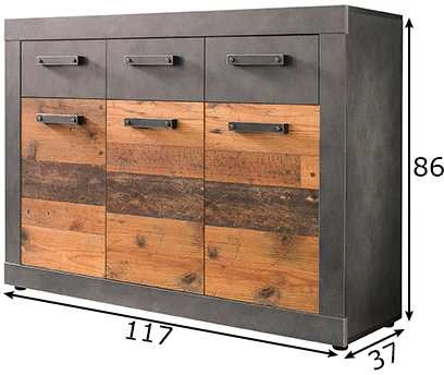 Komoda Indy, 117 x 37 x 86 cm, pilka