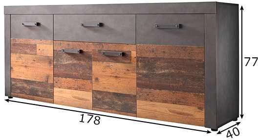 Komoda Indy, 178 x 40 x 77 cm, pilka
