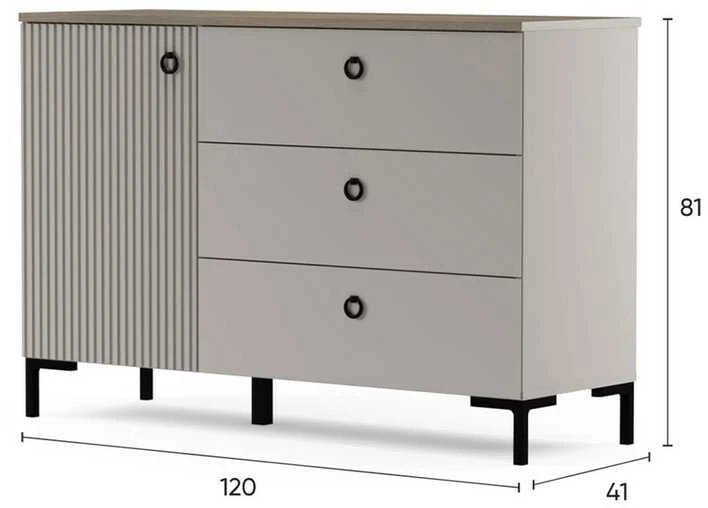 Komoda Lucrezia, 120 x 41 x 81 cm, pilka / ąžuolas