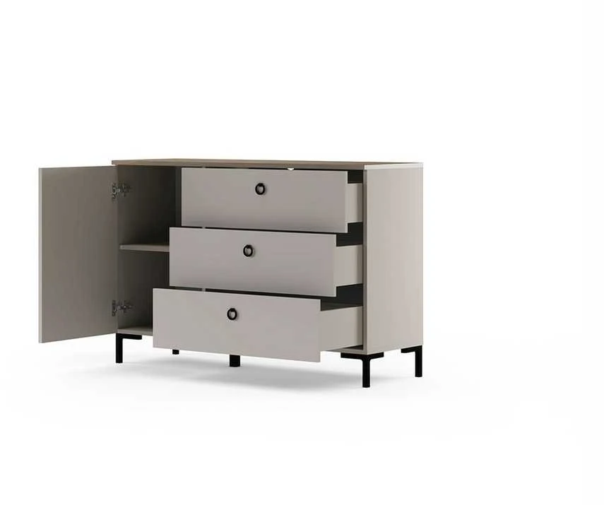 Komoda Lucrezia, 120 x 41 x 81 cm, pilka / ąžuolas