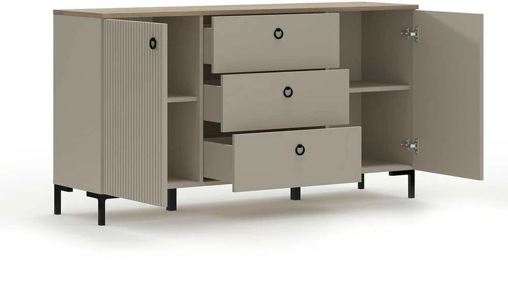 Komoda Lucrezia, 150 x 41 x 81 cm, pilka / ąžuolas