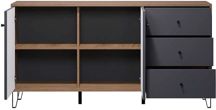 Komoda Montez, 183 x 40 x 76 cm, ąžuolas / pilka