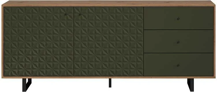 Komoda Sentra, 183 x 40 x 75 cm, tamsiai žalia / ąžuolas