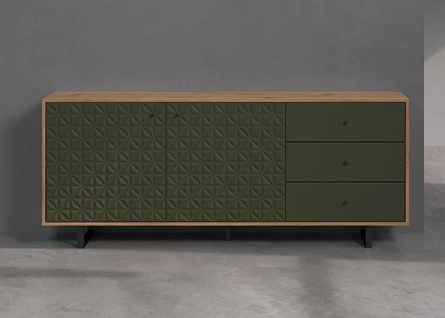 Komoda Sentra, 183 x 40 x 75 cm, tamsiai žalia / ąžuolas