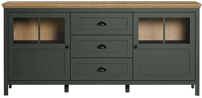 Komoda Stanton, 184 x 45 x 86 cm, žalia / ąžuolas