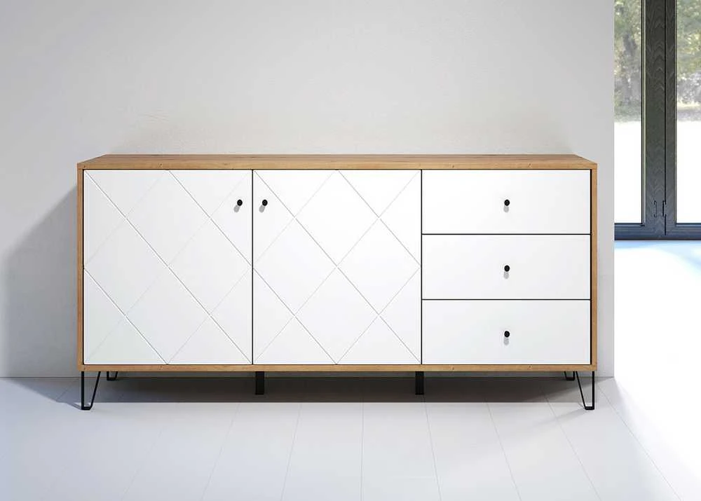 Komoda Touch, 183 x 40 x 76 cm, matinė balta / ąžuolas