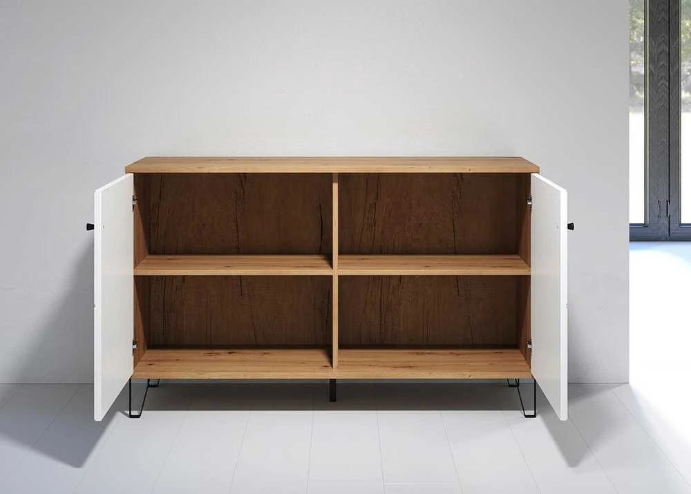 Komoda Touch, 123 x 40 x 76 cm, matinė balta / ąžuolas