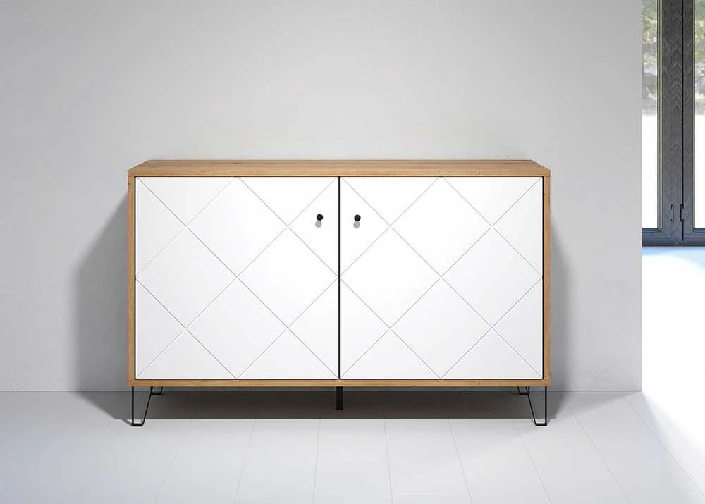 Komoda Touch, 123 x 40 x 76 cm, matinė balta / ąžuolas