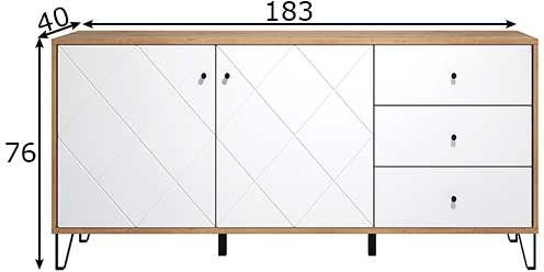 Komoda Touch, 183 x 40 x 76 cm, matinė balta / ąžuolas
