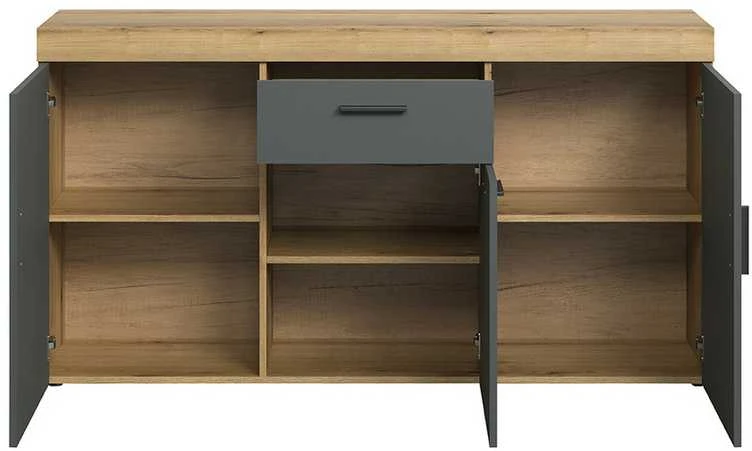 Komoda Tyler, 160 x 42 x 86 cm, antracitas / ąžuolas