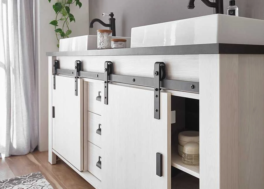 Praustuvo spintelė su 2 praustuvėmis Sherwood, 164 x 43 x 91 cm, balta / pilka