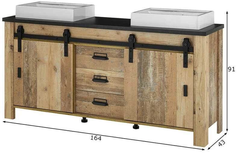 Praustuvo spintelė su 2 praustuvėmis Sherwood, 164 x 43 x 91 cm, ruda / pilka