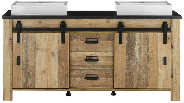 Praustuvo spintelė su 2 praustuvėmis Sherwood, 164 x 43 x 91 cm, ruda / pilka