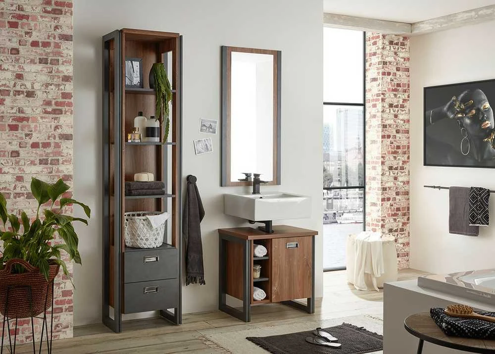 Praustuvo spintelė Detroit, 61 x 40 x 62 cm, ąžuolas / pilka