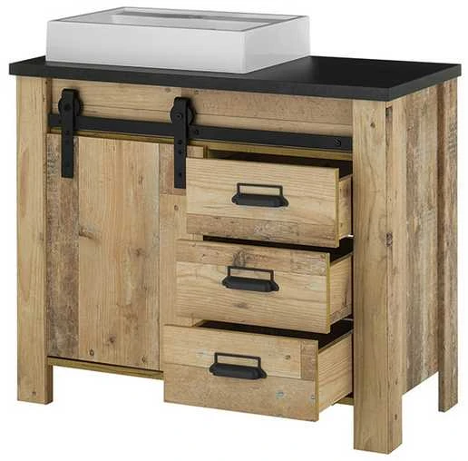 Praustuvo spintelė su praustuve Sherwood, 95 x 43 x 91 cm, ruda / pilka