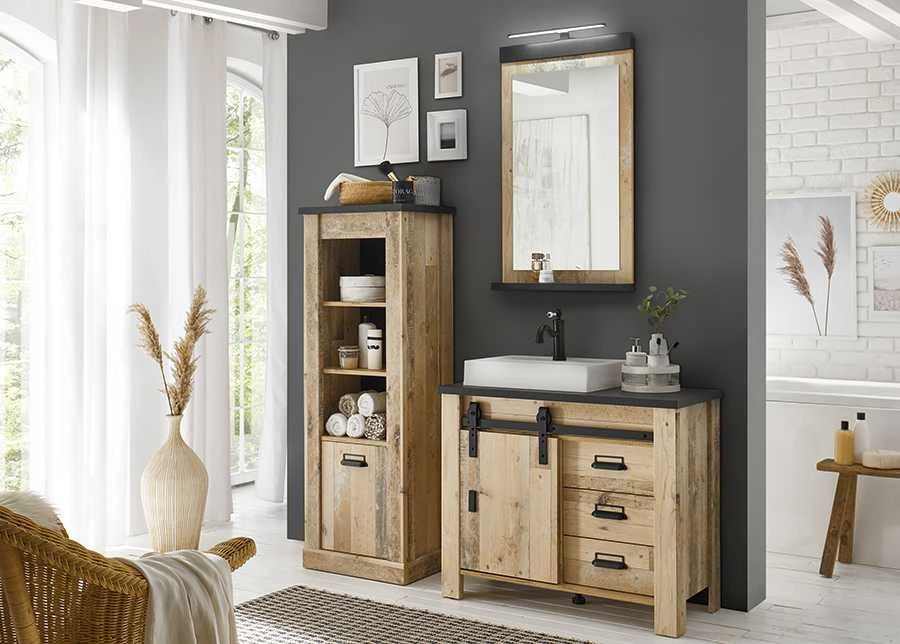 Praustuvo spintelė su praustuve Sherwood, 95 x 43 x 91 cm, ruda / pilka