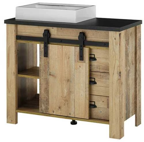 Praustuvo spintelė su praustuve Sherwood, 95 x 43 x 91 cm, ruda / pilka