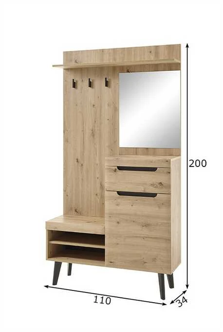 Prieškambario baldų komplektas Torge, 110 x 34 x 200 cm, ąžuolas