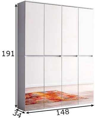 Prieškambario spintelė Mirror, 148 x 34 x 191 cm, balta