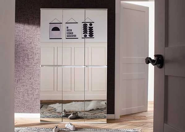 Prieškambario spintelė Mirror, 111 x 34 x 191 cm, balta
