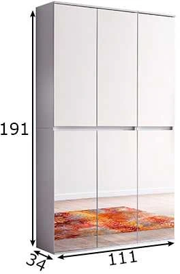 Prieškambario spintelė Mirror, 111 x 34 x 191 cm, balta