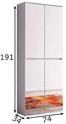 Prieškambario spintelė Mirror, 74 x 34 x 191 cm, balta