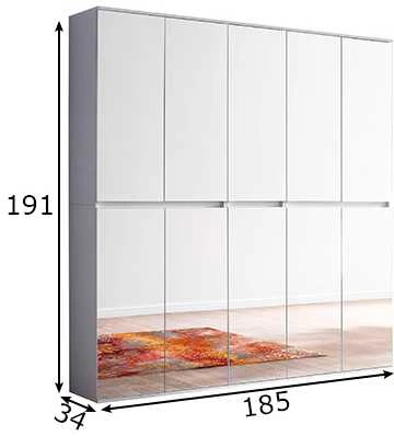 Prieškambario spintelė Mirror, 185 x 34 x 191 cm, balta
