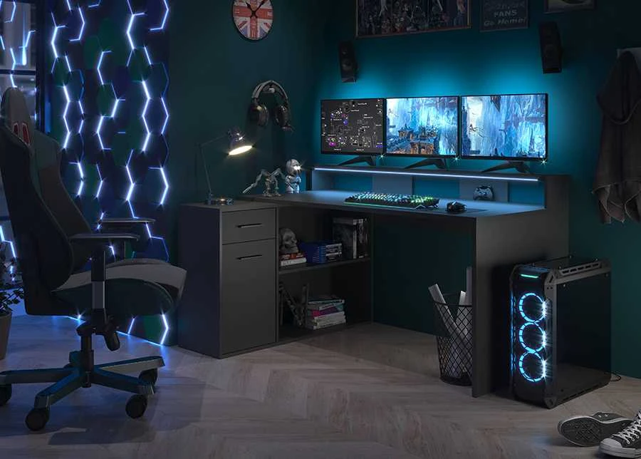Rašomasis stalas Gamer, 160 x 115 x 92 cm, matinis antracitas