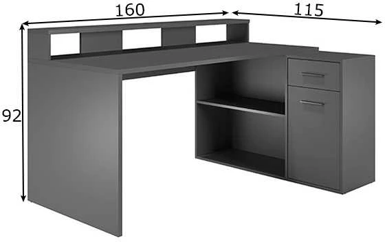 Rašomasis stalas Gamer, 160 x 115 x 92 cm, matinis antracitas