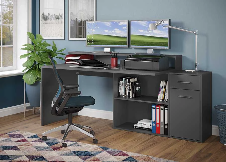 Rašomasis stalas Gamer, 160 x 115 x 92 cm, matinis antracitas