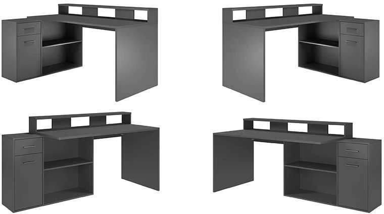 Rašomasis stalas Gamer, 160 x 115 x 92 cm, matinis antracitas